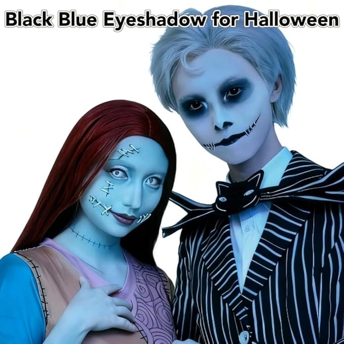 Black Blue Eyeshadow Palette Set - 18 Colors Smokey, Gothic & Halloween Eyeshadow Makeup Kit, Matte Shimmer & Glitter Shades, Cool Toned Eyeshadow for Corpse Bride, Sally, Witch & Cosplay Makeup