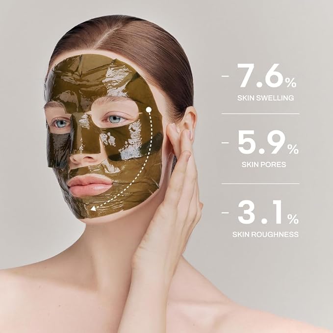 Whamisa Organic Algae Kelp Facial Sheet Mask, De-Puffing, Deep Hydration, Soothing, Moisturizing, Postbiotics, Fermentation, Korean Skin Care (5 PCS/Pack)
