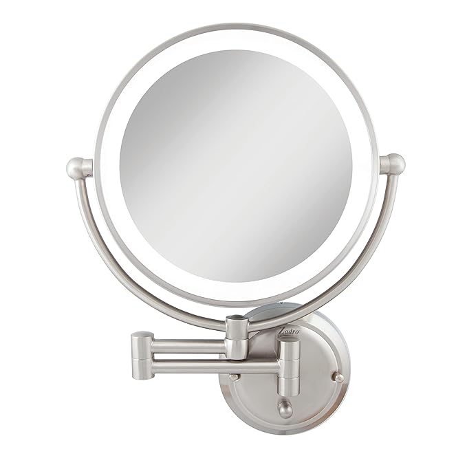 Zadro 14" Round Fluorescent 5X/1X Bathroom Magnifying Mirror Wall Mounted Makeup Mirror 20" Extendable Shaving Mirror
