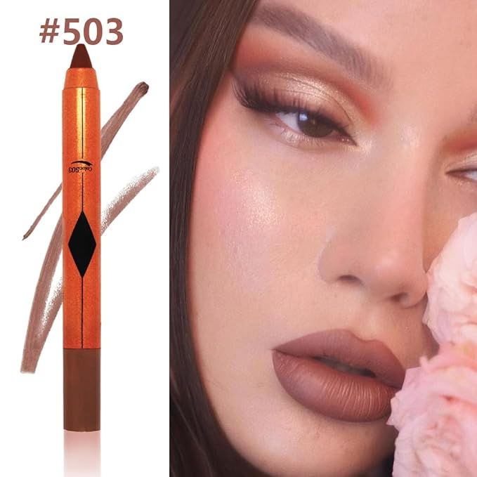 Coffee Orange Matte Lipstick Pencil for Women Lip Liner and Lip Stain, Long Lasting Waterproof labiales mate 24 horas, originales pintalabios permanente 24 horas with Sharpener Easy to Apply 503#