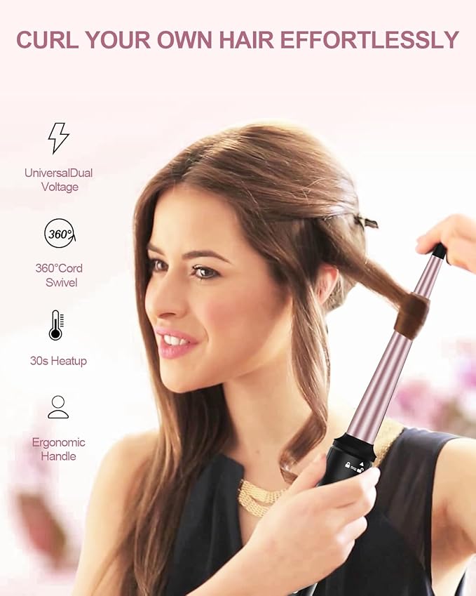3 in 1 Curling Iron, Curling Wand Set with Thermal Brush, 3 Interchangeable Ceramic Hair Wand Curler (0.5”-1.5”), Dual Voltage 30s Fast Heating with Heat Resistant Glove & 2 Clips and Gift Box