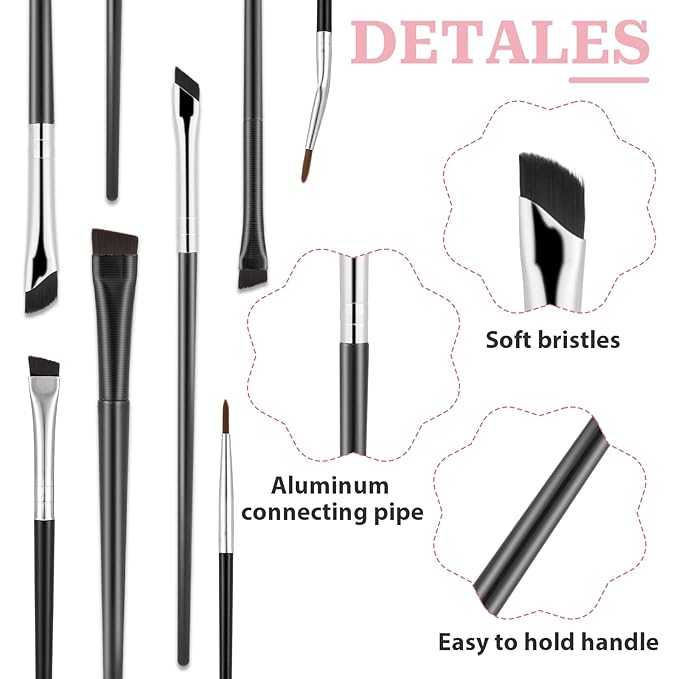 Makeup Artist Kit, 8 Pcs Angled Eyeliner Brush, Ultra Thin Precision Eyeliner Brush, Eyebrows Eyeshadows Makeup Brushes Set, Angled Brow Brushes, Professional Eye Make Up Tool