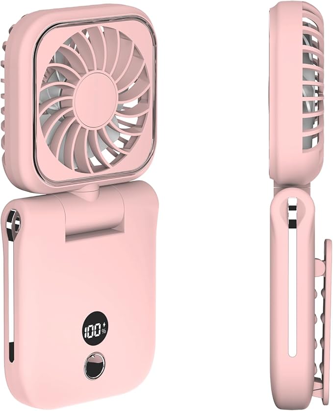 Mini Portable Handheld Clip On Rechargeable Personal Hand Fan with LED Display, Pocket Battery Operated 100 Speeds Adjustable Small Fan for Travel/Outdoor/Concerts/Lash/Makeup/Gift (pink)