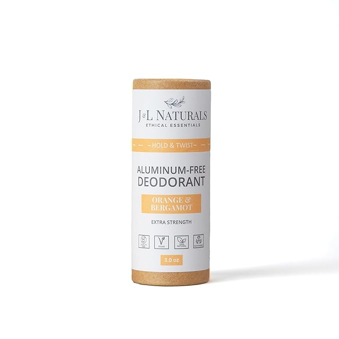 J&L Naturals Aluminum Free Deodorant for Men & Women | 100% Natural Ingredients With Coconut Oil, Shea Butter, & Essential Oils | Sustainable, Eco-Friendly (Orange & Bergamot, 3.0 Oz (Single))
