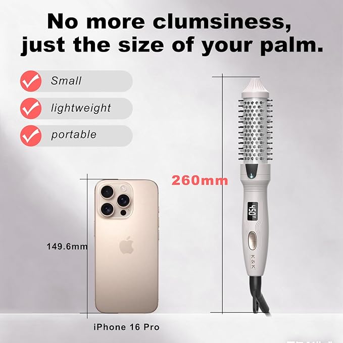 K&K Mini Thermal Brush 3/4", Heated Round Brush for Volume & Small Curls, Travel Curling Iron for Short & Thin Hair, Dual Voltage, Multiple Heat Settings, Fast Heating, Anti-Scald, Up to 400°F