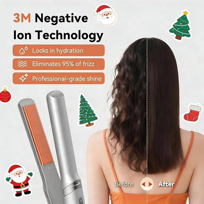 Mini Flat Iron 0.7 Inch with Negative Ion,15s Fast Heating Straightener, Adjustable Temperature & Auto Shut Off, Double Voltage Travel Hair Straightener for Short Hair, Curls, Bangs, Men & Women