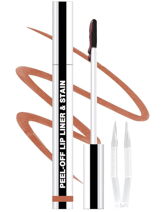 Lip Liner Stain Peel Off with Tweezer, Long Lasting Matte Lip Tattoo, Highly Pigmented Color Lip Makeup, Waterproof, Transfer-proof Lipstain for Women, for All Skin Types, Nude