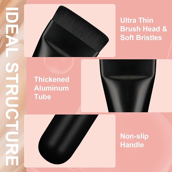 Flat Foundation Brush for Liquid Makeup with Powder Puff Fast Flawless Flat Top Kabuki Makeup Brushes Face Cosmetics Concealer Brush for Liquid, Blending, Powder, Cream, Blush, Buffing Black