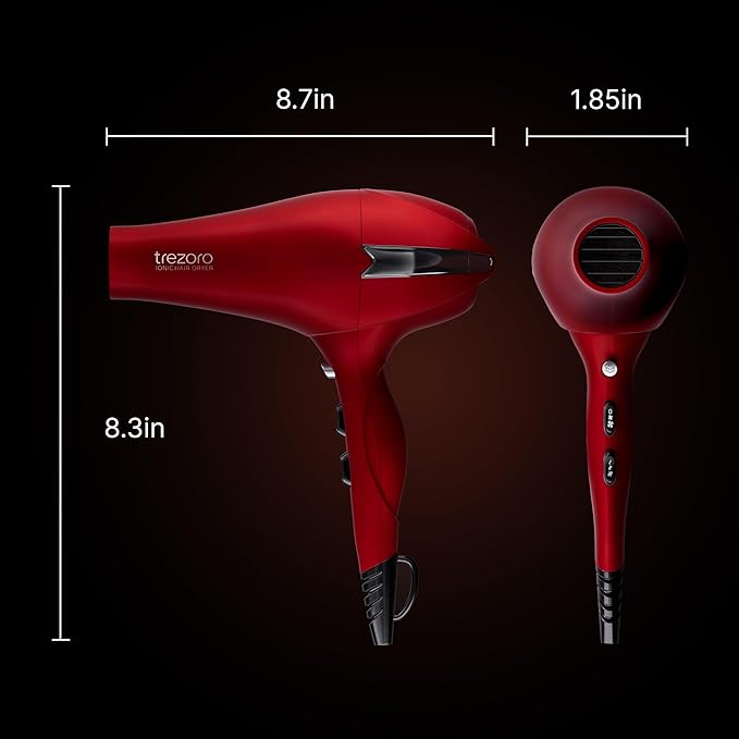 TREZORO Professional Ionic Hair Dryer for Salon - 2200W Powerful Blow Dryer - Lightweight Travel for Normal & Curly Hairs Includes Volume Styling Nozzle
