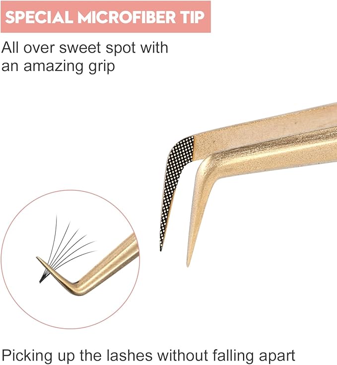 Ms.Queen Lash Tweezers Set,Professional 4Pcs 45 90 Degree Curved and Isolation Lash Tweezers for Eyelash Extensions