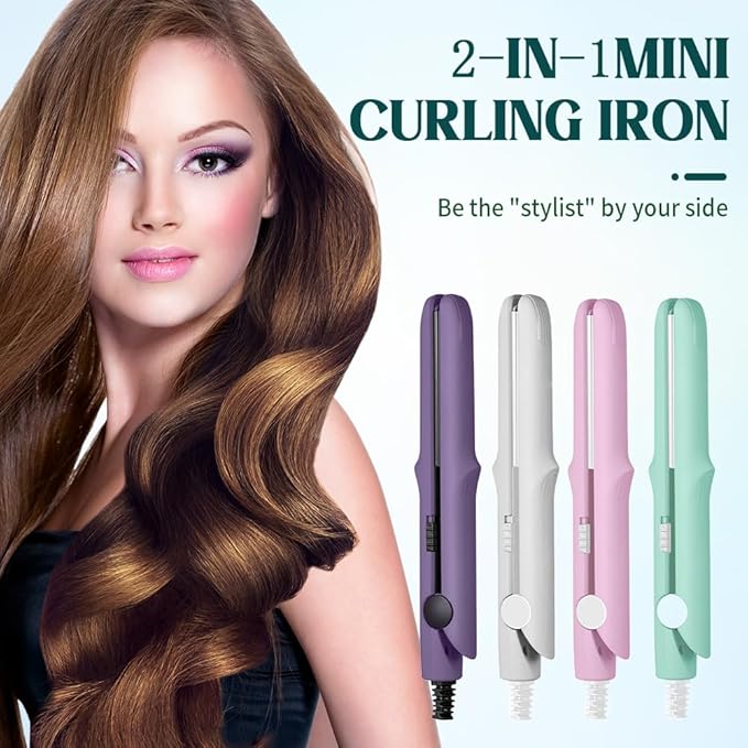 Upgrade 2-in-1 Curling Wand and Flat Iron, 2025 Upgrade Mini Dual Purpose Curling Iron, Portable Hair Straightener Travel Curling Wand for Women Short and Long Hairs, All Hair Types (Dark Green)