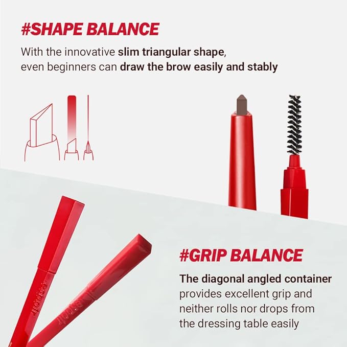 Espoir The Brow Balance Pencil #3 Soft Brown | Eye Brow Pencil that's Natural and Easy to Draw without Clumping | A Detailed and Rich Eyebrow Texture | Korean Makeup
