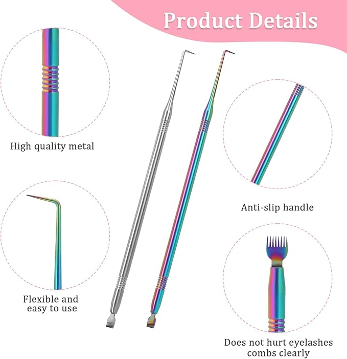 Stainless Steel Lash Lift Perm Tool Kit - 2 PCS Eyelash Tint Rods, Metal Dual-End Separator With Pointed Tips, Separating Comb, Perming Brush for Tinting Extensions Supplies