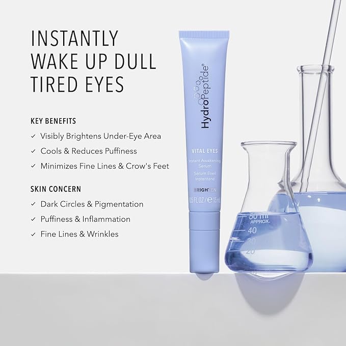 HydroPeptide Vital Eyes, Instant Awakening Serum, Cooling Rollerball Under Eye Moisturizer 0.3 Ounce