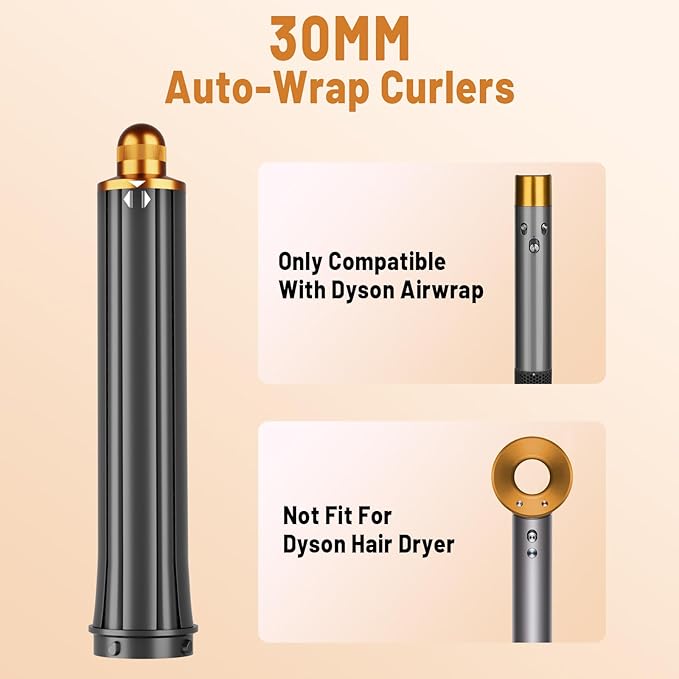 30mm/1.2 Inch Curling Barrel for Dyson Airwrap, Long Hair Curling Roller Barrels Compatible with Airwrap HS01/05, Self-Curling Replacement Attachment for Part No.971888-07, Gold