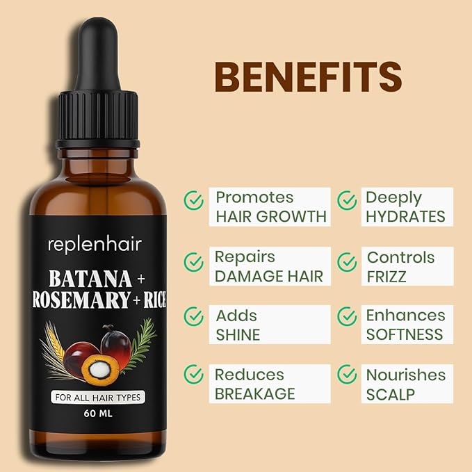 Batana Oil for Hair Growth Oil with Rosemary Castor, 100% Pure, Organic, Cold-Pressed, Unrefined Batana from Honduras by Dr. Sebi - Natural, Vegan, for Strong Roots and Thick Hair, 8oz