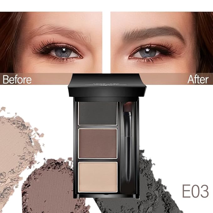 Eyebrow Powder Brown Black Kit,Eye Brow Powder for Women with Brow Brush,Long-Lasting Waterproof Three Colors Brow Filler Get Full Defined Natural Brows,Brown Eyebrow Powder Makeup
