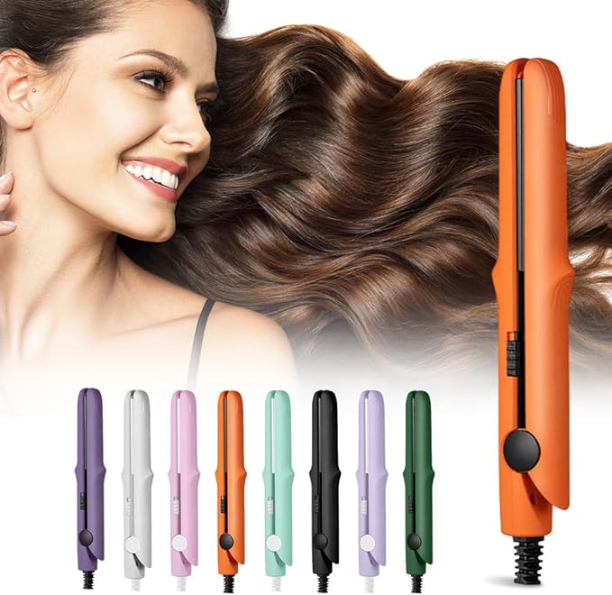 Mini Dual Purpose Curling Iron, 2025 New 2 in 1 Mini Curling Wand & Flat Iron Hair Straightener, Portable Travel Curling Wand for Women Short Hair, Hair Straightener for All Hair Types (Orange)