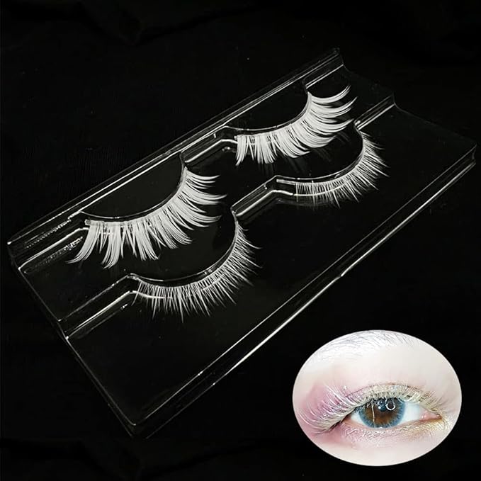 White False Eyelashes Comb for Cosplay, Halloween, Easter - Colorful Eye Extension Makeup Tools, Natural Looking Masquerade Party White Lashes (MQ11UD)