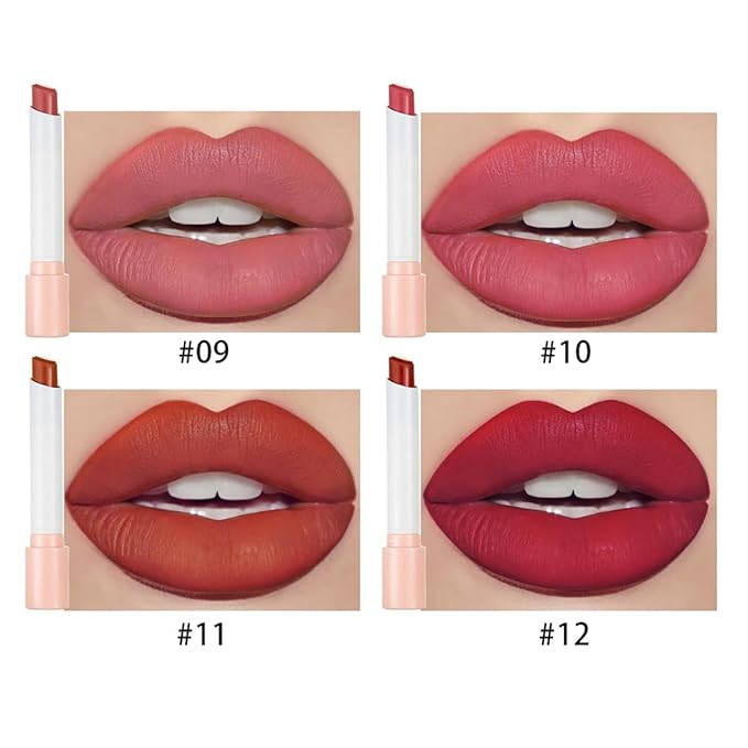 4 Colors Mini Matte Lipstick Little Tube Lip Stain, Velvet Smooth Lip Stick, Long Lasting & Waterproof 24 Hours Non-Sticky Labiales Lipstick (Set C)