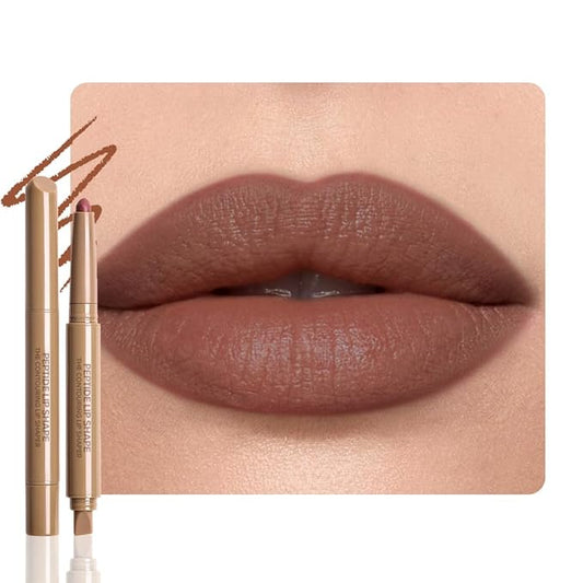 Plump Matte Crayon Lip Liner Pencil, Mocha Lip Liners Lipstick, Long-Lasting Waterproof Creamy Formula, With Silicone Smudger for Define Contours & Sculpting Lip, 0.75g/0.026oz