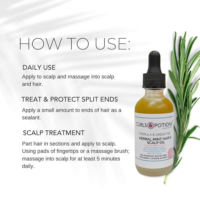 Curls & Potions Herbal Mint Hair & Scalp Oil with Chebula & Green Tea with Biotin, MSM, Hair Growth Oil