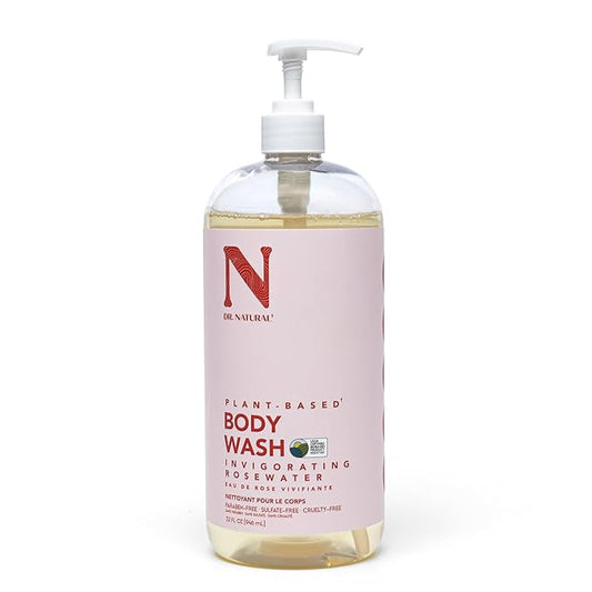 Dr. Natural Invigorating Rosewater Body Wash - Dry Skin Moisturizing Natural Body Wash with Shea Butter and Coconut Oil - For Family and Pets - 32 oz