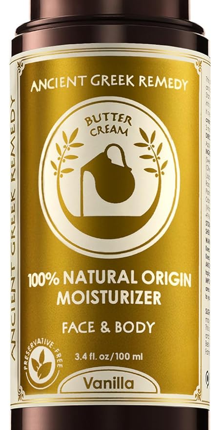 Ancient Greek Remedy Organic Face Moisturizer for Dry Skin - Anti Aging Face & Body Butter Cream - Almond, Jojoba, Olive, Rosehip, Vanilla, Vitamin E Oil. Natural Lotion for Women & Men 3.4 oz