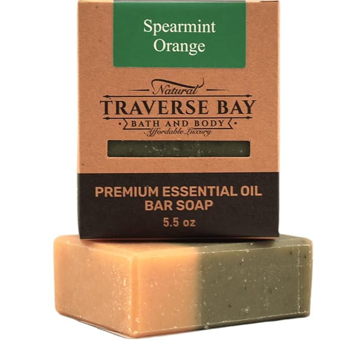 Traverse Bay Bath and Body Natural Cold Process Soap Masculine 4-Bar Variety Pack, Brown Windsor, Bay Rum, Northern Forest, Spearmint Orange, 5.5 oz Each, 22+ oz Total