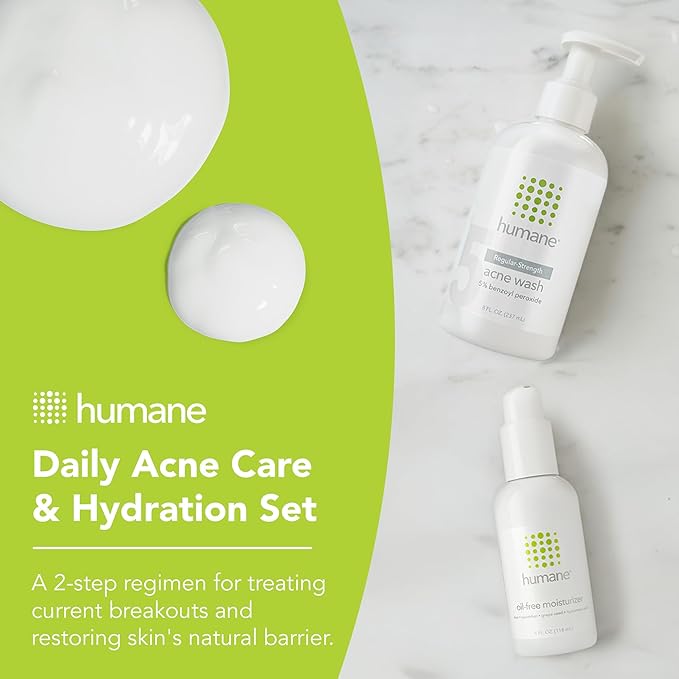 humane Regular-Strength Acne Wash and Oil-Free Moisturizer Bundle - 5% Benzoyl Peroxide Acne Treatment
