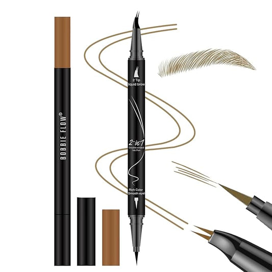 Curved Eyebrow Pencil, 2-in-1 Dual-Ended Eyebrow Pen with Curved Tip and Precise Brush-Tip, Waterproof, Microblading, Long Lasting (Light Brown)