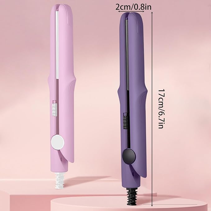 Pipiup Curling Iron, Pipiup Mini Curling Wand & Straightener, Dual Purpose Travel Tool for Styling Short Hair (Deep Purple)
