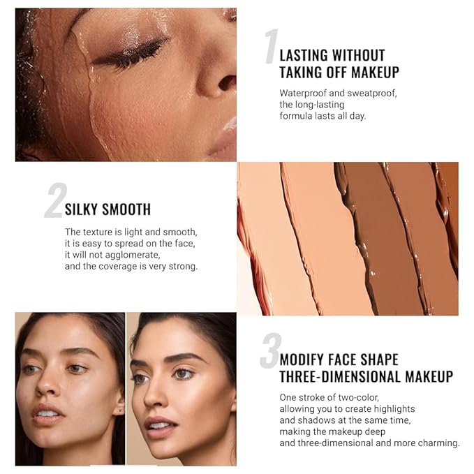 Kaely 4 Color Highlighter Contour Stick,Cream Contour Palette Kit for Beginners,Bronzer Contouring Sticks,contorno maquillaje para mujer en oferta,Concealer Stick Primer Face Makeup Brightener,01+02