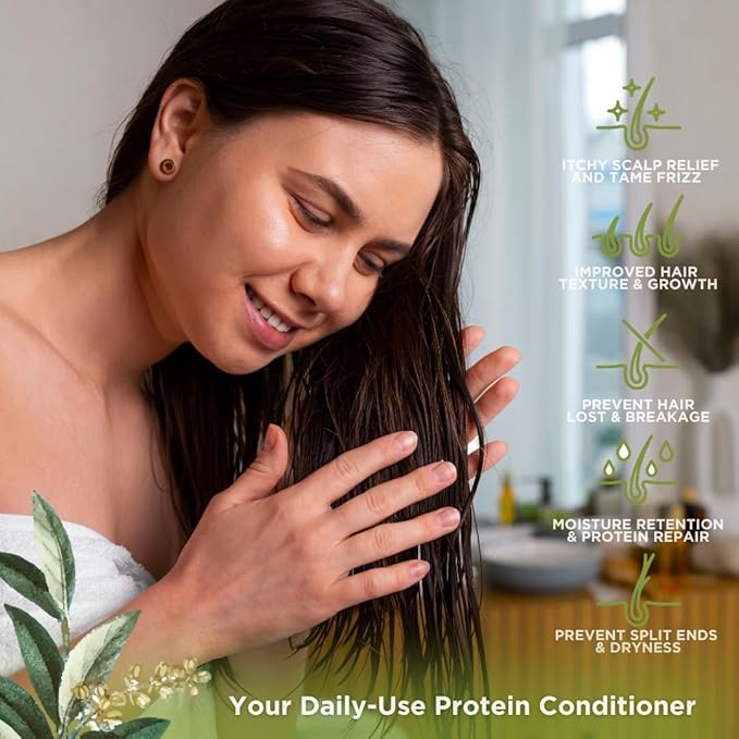 Conditioner | Hair Conditioner for Damaged Hair | Hair Treatment Infused with Organic Oils | AntiFrizz Deep Conditioner for Curly Wavy & Straight Hair|16oz