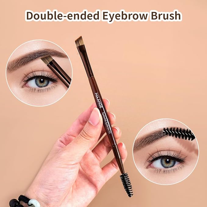 MAANGE 13 Pcs Makeup Brushes with Bag, Multi-functional Eye Makeup Brush Set Professional Blending Eyeshadow Concealer Eyebrows Eyeliner (Brown)
