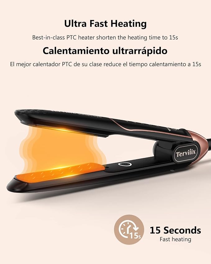 Terviiix Non-Snagging Ceramic Flat Iron Hair Straightener 1 inch, Plancha De Cabello,3X Less Damage Hair Straightener and Curler, 15s Fast Heating, 5 Adjustable Heats, Max 450°F
