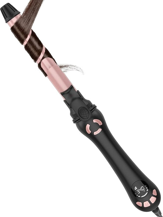 New Version Lanvier Rotating Curling Iron 1 Inch Automatic Curling Wand for Waves; Tourmaline Ceramic Self Curler with 2 Rotating Speed, 11 Adjustable Temperature & Dual Voltage for Worldwide Use