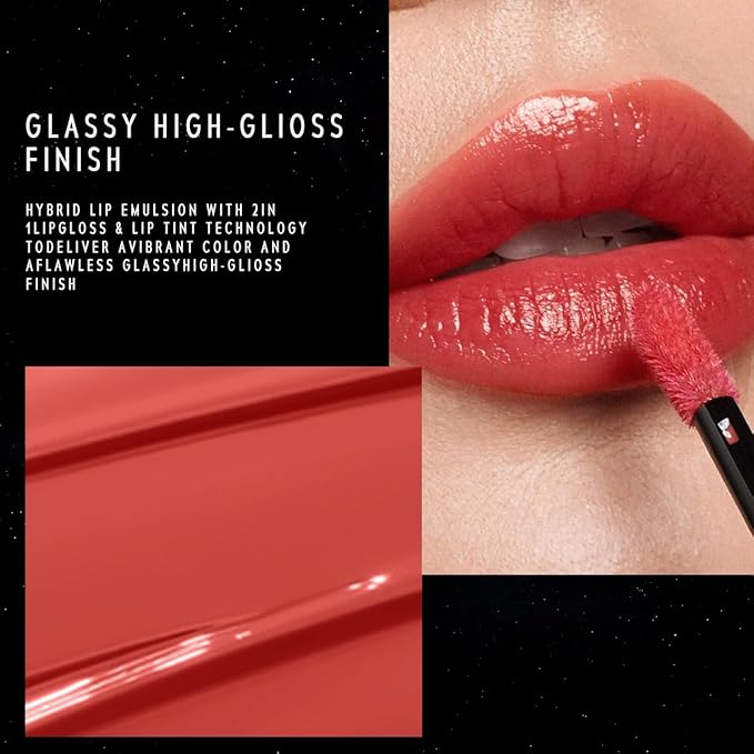 Stellar Dust Lip Stain 14 Entropia, Transfer-Proof & Smudge-Proof Lip Gloss, Coral Pink Tinted Glossy Finish, High-Pigment Vibrant Color, Hydrating Lightweight Long-Lasting Lip Makeup