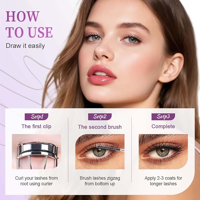 Iron Wand Mascara, Waterproof Quick Drying Curling Mascara, Black, 3D Curling Metal Wands, No Flaking, No Clumping (2 PCS)