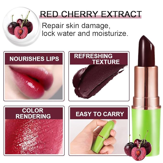 BINGBRUSH Aloe vera Color Changing Lipstick,Moisturizer Long Lasting Lip Care Magic Lip Gloss,Makeup Lipstick Set (1pc 04#Cherry, A-1pc)