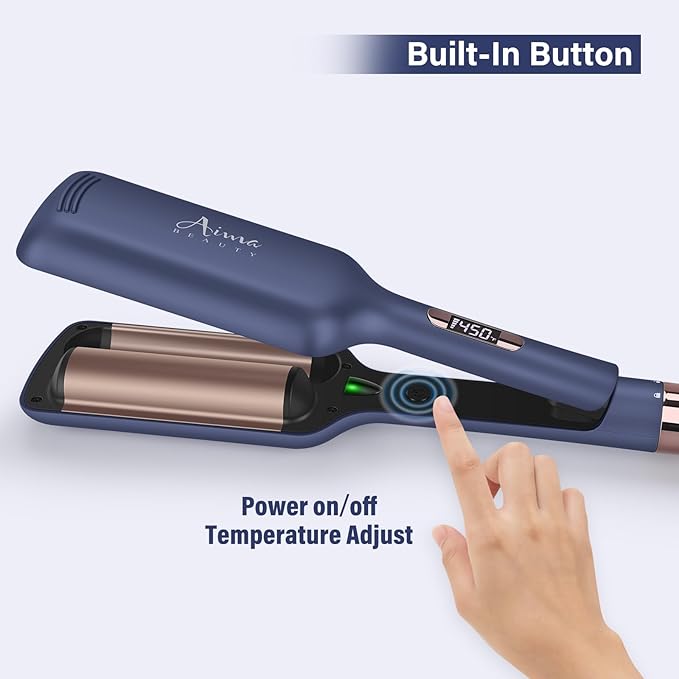 32mm (1.25") Aima Beauty Twins Mermaid Loose Hair Waver, Anti-Scald Hair Crimper 2 Barrel, Worldwide Dual Voltage Curling Iron, Curling Wand Storage Lock 15S Heats Up Medium/Long Hair Prussian Blue