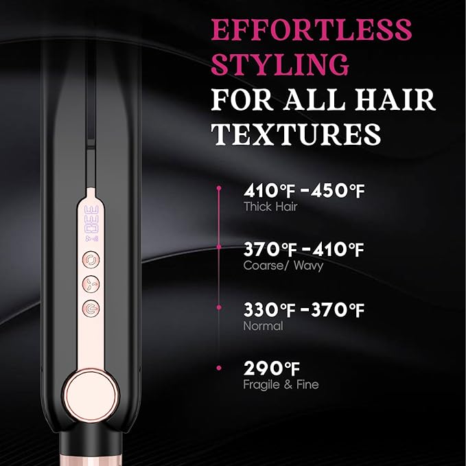 SKIMI Airflow Styler, Titanium Flat Iron Hair Straightener, Professional Curling Iron with Cooling Air Vents to Lock in Style, 5 Temps & Dual Voltage, Auto Off (Black & Pink).
