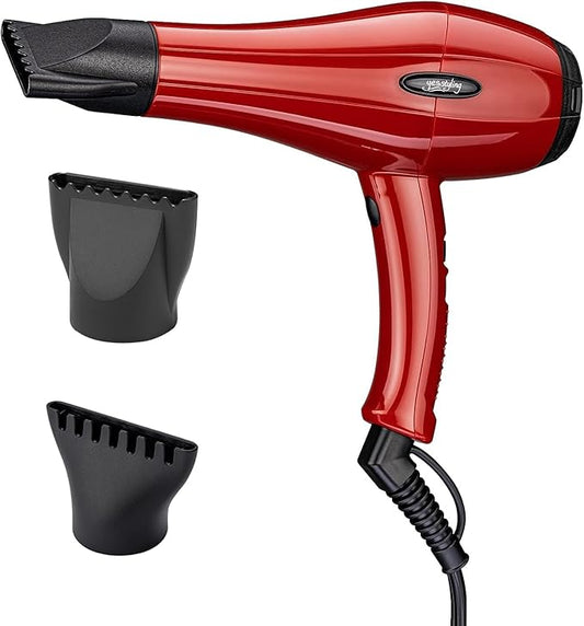 Professional Salon Hair Dryer, Blow Dryer Active Oxygen Negative ions Dryer with 2 Attachments, Cool Shot Button Low Noise for Fast Drying for Family, Low Noise (Mirror Red)