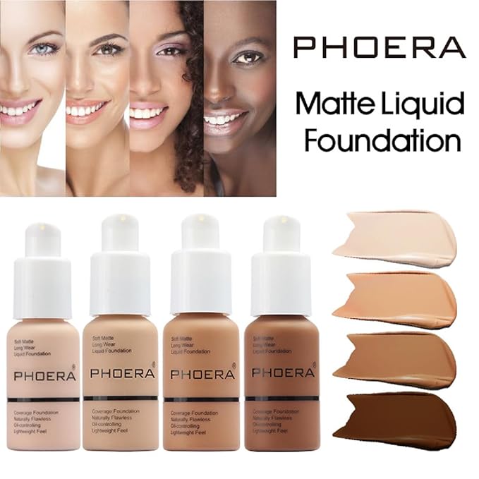2 Pack PHOERA Foundation 101- Porcelain and102- Nude, Full Coverage Flawless Soft Matte 24 HR Oil Control Waterproof Concealer Makeup.