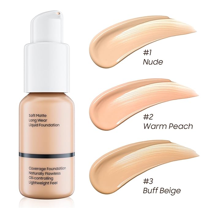 Matte Liquid Foundation Full Coverage - Flawless & Long-Lasting Oil Control Foundation Makeup, Lightweight Waterproof Concealer Cream for Dry and Oily Skin, 1 Fl Oz (2 Pack #102 Nude)