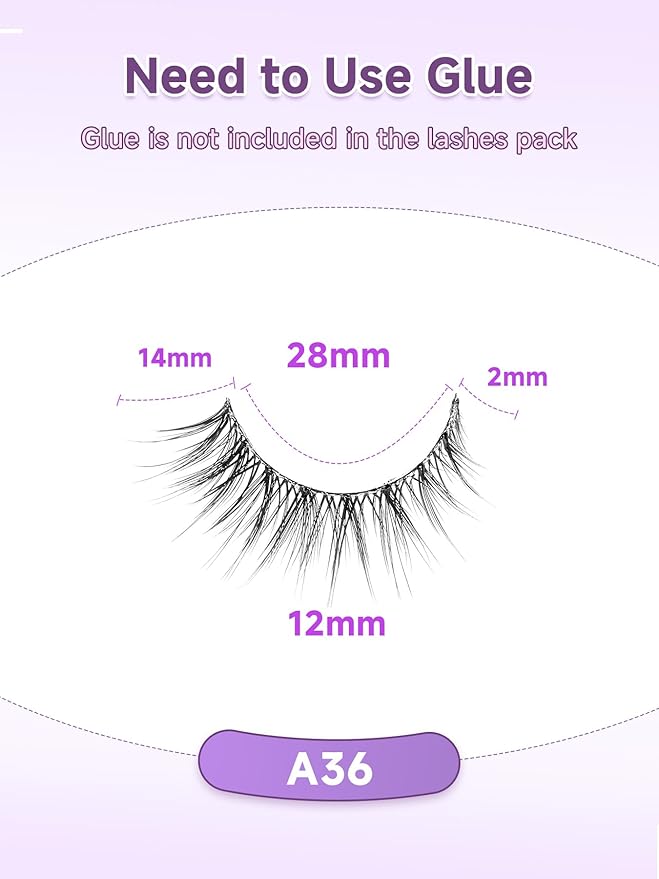 Natural Cat Eye Lashes 14mm Wispy Eyelashes with Thin Band 3D Volume Soft Strip Lashes Pack C Curl 7 Pair