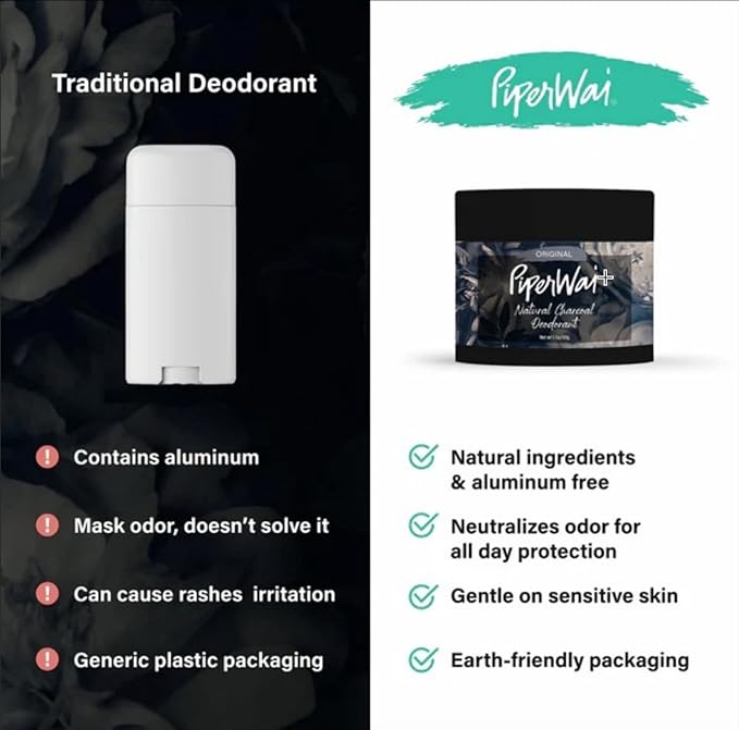 PiperWai Natural Deodorant with Activated Charcoal, Aluminum-Free & Vegan, Long-Lasting Odor Protection for Men & Women | As Seen on Shark Tank | 2 oz Scented Jar