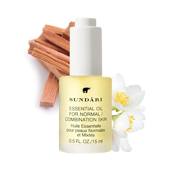 SUNDARI Essential Oil for Normal/Combo Skin, 0.5 Fl Oz, Jasmine & Ylang Ylang, Balances Sebum, Purifies for Radiant Glow, Anti-microbial Acne Control