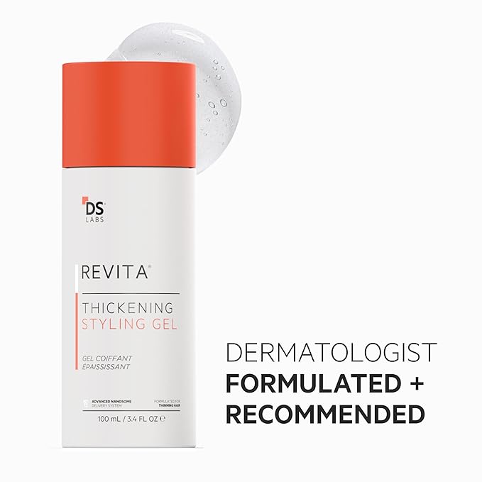 DS Labs Revita Hair Styling Gel for Men - Medium Hold, Volumizing & Thickening with Ginseng, Zinc & Caffeine, Water-Based Formula for Stronger-Looking Hair, No Flakes or Residue, 3.4 Fl Oz
