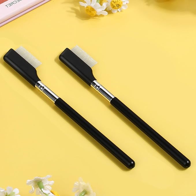 Metal Eyelash Comb Separator, 2 Pack Eyebrow Brush Eye Brow Grooming Tool Professional Eyebrow Makeup Brush Tools with Metal Teeth for Women (Black)